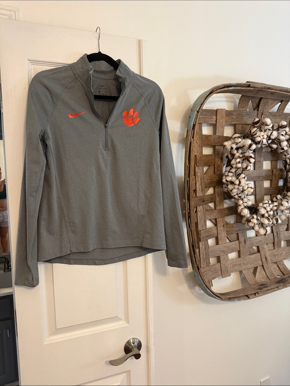 Women’s Nike Gray Quarter-Zip Pullover with Clemson Tiger Paw and Swoosh